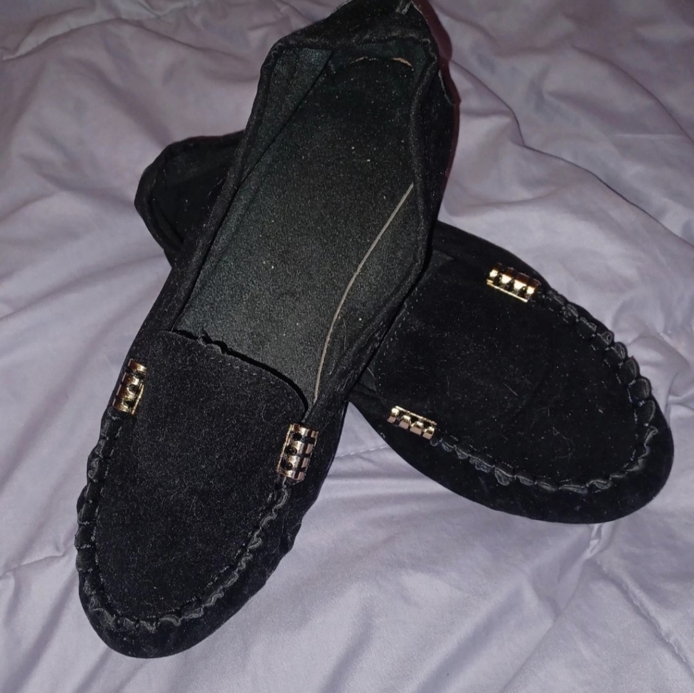 Black Suede Moccasin Style Flats 10 New